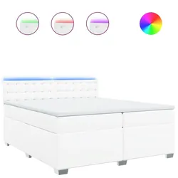 vidaXL Boxspringbett mit Matratze Weiß 200x200 cm Kunstleder