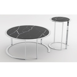Casa Padrino Luxus Wohnzimmer Set Silber / Schwarz - 1 Couchtisch mit Marmorplatte & 1 Beistelltisch mit Marmorplatte - Wohnzimmermöbel - Luxus Qualität