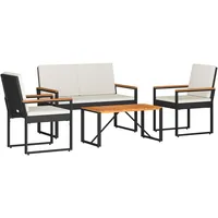vidaXL Gartenmöbel Set 4-tlg. Schwarz/Cremeweiß