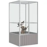 NITCA Vogelvoliere Außen Winterfest Papageienkäfig Grau All-in-One-Vogelkäfig Wellensittiche 111x107x211,5 cm Verzinkter Stahl