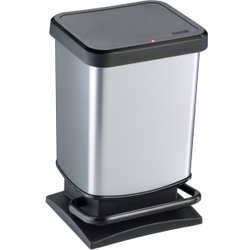 Rotho Treteimer PASO, 20 Liter, Abfalleimer aus Kunststoff mit Tritt-Funktion, Farbe: schwarz/ silber metallic