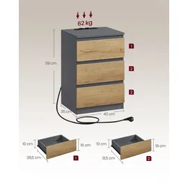 VASAGLE Nachttisch 2er Set 3 Schubladen 0 x 0 x 0 cm Grau