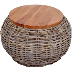 Mendler Beistelltisch HWC-M30, Rattantisch Blumentisch Kaffeetisch Loungetisch Holztisch, rund 33x49x49cm, Kubu Rattan natur