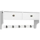 SoBuy Wandgarderobe mit 2 Schubladen und 5 Haken Holz Weiß FRG178-W