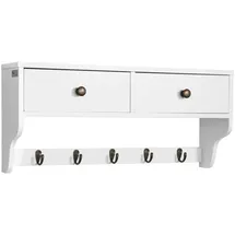 SoBuy Wandgarderobe mit 2 Schubladen und 5 Haken Holz Weiß FRG178-W