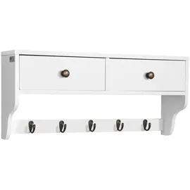 SoBuy Wandgarderobe mit 2 Schubladen und 5 Haken Holz Weiß FRG178-W
