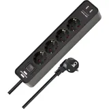 Brennenstuhl Ecolor mit USB-Ladefunktion, Schalter, 4-fach, 1.5m, schwarz (1153240006)
