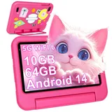 2025 Neueste Android 14 Kinder Tablet 7 Zoll, 10GB(4+6) RAM+64GB ROM/TF 1TB, WLAN 6, 5G+2.4G WLAN, 8-Core 1.8 GHz, 1024*600, 3500mAh, Type-C, Bluetooth 5.0, Kids Tablet Mit EVA-Hülle - Rosa