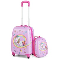 DREAMADE 2 TLG. Kinderkoffer & Rucksack, 16” +12” Kinderkofferset, Kindertrolley Kindergepäck, Handgepäck Reisegepäck Hartschalenkoffer für Kinder (Pink-Einhorn, 16 Zoll +12 Zoll)