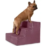 VELORA H&L Hundetreppe 3 Stufen Violett - Stabile Holzkonstruktion mit Veloursbezug, rutschfeste Hundetreppe für Sofa und Bett, Haustiertreppe für Hunde und Katzen, Belastbar bis 80 kg