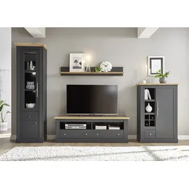 Home Affaire Wohnwand HOME AFFAIRE "Westminster TOPSELLER", grau (dunkelgrau, wotan eiche), B:334cm, Kastenmöbel-Sets, Holz Wohnwände Wohnwand, im romantischen Landhausstil