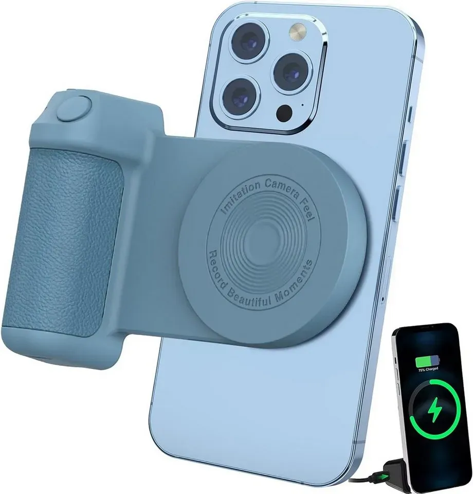 Zeitlosigkeit Magnetischer Kameragriff Bluetooth-Halterung-Telefon-Halter Fotohalter Smartphone-Halterung, (kabellose Ladestation Telefongriff mit Magsafe Bluetooth-Fernbedienung) blau