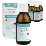 NORSAN Omega 3 FISK Fischöl hochdosiert 6er Pack (6x 150 ml) / Omega 3 für Kinder 1.030mg pro Portion/Omega 3 Öl mit EPA & DHA/Tagesdosis 1 TL Omega 3 Premium Öl für Kinder