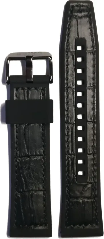 Seiko Leder oder Silikon Lederband mit Krokoprägung und Silikon Unterfutter Silikon/Kautschuk Seiko 5 Specialist Leder/Silikon Hybridband R046012N0 - schwarz