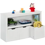 Relaxdays Kinderregal, 3 Boxen mit Rollen, HxBxT: 60 x 102 x 30 cm, Spielzeugschrank Kinderzimmer, Kinderkommode, weiß