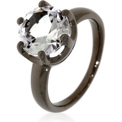 Xen, Ring, Ring mit 10 mm Bergkristall ca. 4,5 ct. Black Rhodium, (52, 925 Silber)
