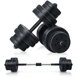 KOMFOTTEU Hanteln Set 30kg, 2 in1 Gewichtsset 30 kg, Kurzhanteln Langhantel verstellbar, Gymnastikhanteln profi für Zuhause Fitnessstudio