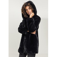URBAN CLASSICS Ladies Hooded Teddy Coat aus Fake Kaninchenfell, Damen Mantel mit Kapuze und Seitentaschen, black, XL