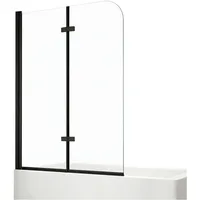 EMKE Emke, - Duschwand für Badewanne Mattschwarzer Badewannenfaltwand 2-teilig Faltbar 110x140cm Badewannen-duschwand 6mm Nano-glas