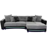 luma-home Multimedia-Ecksofa Couch mit RGB-LED Bluetooth Soundsystem USB in Grau / Schwarz