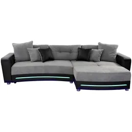 luma-home Multimedia-Ecksofa Couch mit RGB-LED Bluetooth Soundsystem USB in Grau / Schwarz
