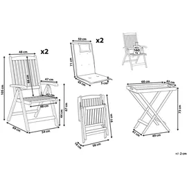 Beliani Balkonset Hellbraun Akazienholz 2-Sitzer klappbar verstellbar Auflagen Cremeweiß rechteckiger Tisch Rustikal Landhaus Stil Outdoor - Braun/Weiß
