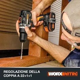 Worx Nitro 18 V (20 V MAX) Akku-Schlagbohrmaschine, PowerShare, bürstenloser Motor, 60 Nm, 13 mm Spannfutter, variable Drehzahlregelung, LED-Licht...
