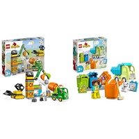 LEGO 10990 DUPLO Baustelle mit Baufahrzeugen, Kran & 10987 DUPLO Recycling-LKW Müllwagen-Spielzeug