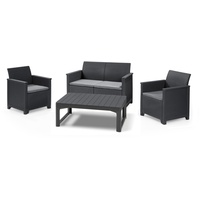 Lounge-Set "Emma", 4-tlg. Sitzgruppe: 2er Sofa, 2x Sessel & Tisch, Polyrattan