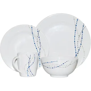 HEKERS Geschirr-Set 100% Melamin Geschirr (4-24 teilig) Line elfenbeinweiß/blau rund, 4 teilig - 1 Person, Geschirr-Set, Tafelgeschirr, Campinggeschirr, Spülmaschinenfest blau|weiß