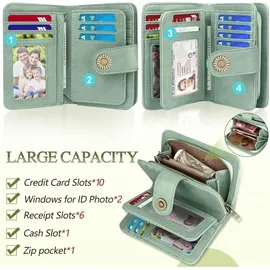 TEUEN Damen Geldbörse Vintage Leder grün