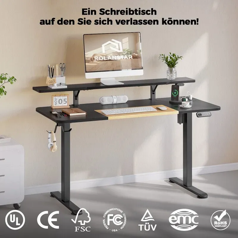 Audeze verstellbarer Computer-Schreibtisch mit LED-Beleuchtung und Ladestationen