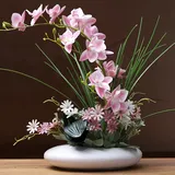 SYDDOL 17" Künstliche Orchideen im Topf, dekorativer Orchideen-Bonsai mit Real-Touch-Technologie, künstliche/falsche Orchideen, die echt Aussehen, für Tischdekorationen (Pink Blume und Weißer Topf)
