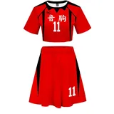 QYIFIRST Anime Nekoma High School Lev Haiba Volleyball Club Jersey Exposed Nabel T-Shirt Rock Set Suit Nr.11 Cheerleader Cosplay Kostüm Rot Damen L