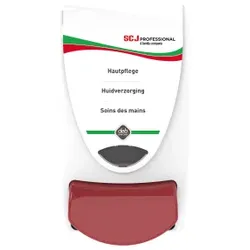 STOKO® Hautpflege Spender, Kunststoffspender für Hautpflege-Produkte, Maße (H x B x T): 233 x 130 x 115 mm, weiß/rot