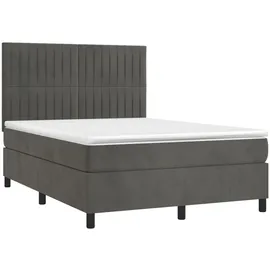 vidaXL Boxspringbett mit Matratze & LED Dunkelgrau 140x200 cm Samt
