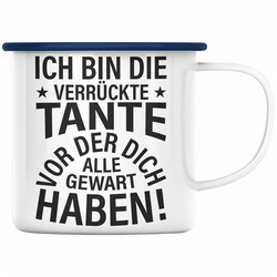 Trendation Thermotasse Trendation – Lustige Emaille Tasse für Beste Tante der Welt Geschenk Geburtstag Lustig – Ich Bin Die Tante Vor Der Dich Alle Gewarnt Haben blau