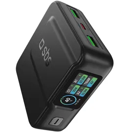 SBS Pulse Power HD 35W, 10000mAh, Power Delivery (PD 3.0 PPS), AFC, Powerbank mit Schnellladen, Hochdichte, LCD-KI-Display, USB-C, USB-A, tragbares Reiseladegerät, kompakt, Schwarz
