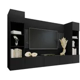Mirjan24 Wohnwand Schwarz, Holzwerkstoff, Marmor, Optik, 260x150x38 cm, Wohnzimmer, Wohnwände, Wohnwand-Sets