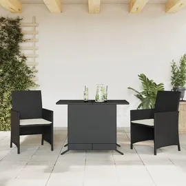 vidaXL 3-tlg. Bistro-Set mit Kissen Schwarz Poly Rattan