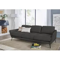 Big-Sofa W.SCHILLIG "softy", grau (anthrazit r66), B:254cm H:79cm T:113cm, Chenille-Flachgewebe R66 (85% Polyester, 15% Nylon), Velourgewebe V41 (100% Polyester), Longlife Xtra-Leder Z59: Glattleder mit modischer Prägung. Hautstärke 0, 9 - 1, 1 mm, Sofas, mit dekorativer Heftung im Sitz, Füße schwarz pulverbeschichtet