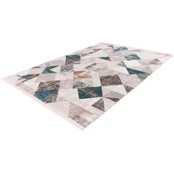 Teppich CALO-DELUXE "Miran 125" Gr. 2, blau (blau, grau), B:80cm H:12mm L:150cm, Kunstfaser, Teppiche, Fransenteppich, Vintage Design, mit Fransen, Wohnzimmer