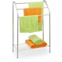Relaxdays Handtuchständer, 3 Stangen, Ablage, freistehend, Stahl, HxBxT: 83,5x57,5x25,5