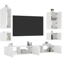 6-tlg. TV-Wohnwand mit LED-Leuchten Weiß