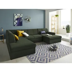 Wohnlandschaft DOMO COLLECTION "Topper U-Form", grün, B:320cm H:78cm T:213cm, Sofas, wahlweise mit Bettfunktion