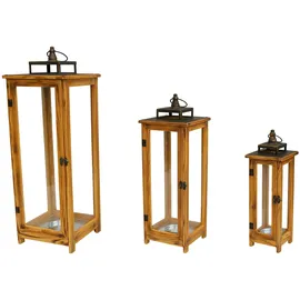 INDA-EXCLUSIV 3 Stk XXL Design Holz-Laternen Windlicht Gartenlaterne Edelstahldach
