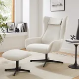 SalesFever Sessel Savannah Cord 82 x 106 x 85 cm Beige mit Hocker und Drehfunktion