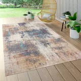 Paco Home Outdoor Teppich Wetterfest Balkon Wohnzimmer Küche Vintage Abstrakt Beige Blau, 160 cm Rund