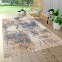 Paco Home Outdoor Teppich Wetterfest Balkon Wohnzimmer Küche Vintage Abstrakt Beige Blau, 160 cm Rund