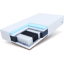 Fdm Laval MAX Taschenfederkernmatratze 180 x 200 cm 9-Zonen Matratze Härtegrad H3/H4 (Mittelhart/Hart) 26 cm Höhe Hybrid Foam Kokosfasereinlage Federkern Bezug Abnehmbar Waschbar TFK